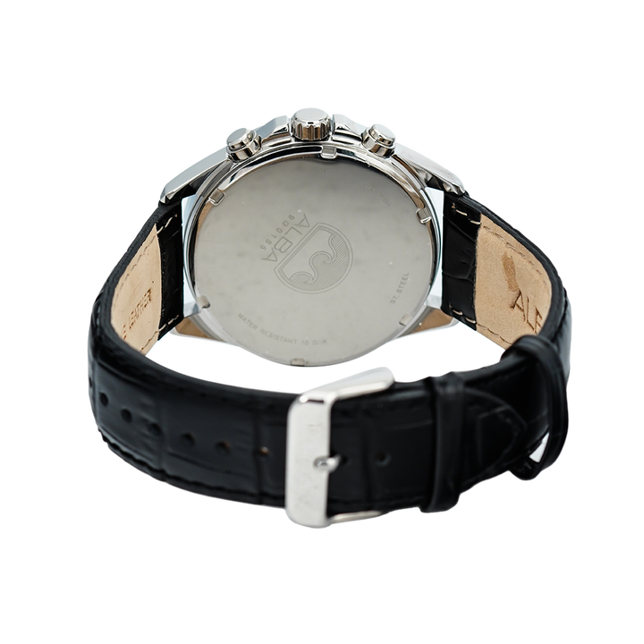 Jam Tangan ALBA Chronograph AT3G59X1 Men Black Dial Black Leather Strap