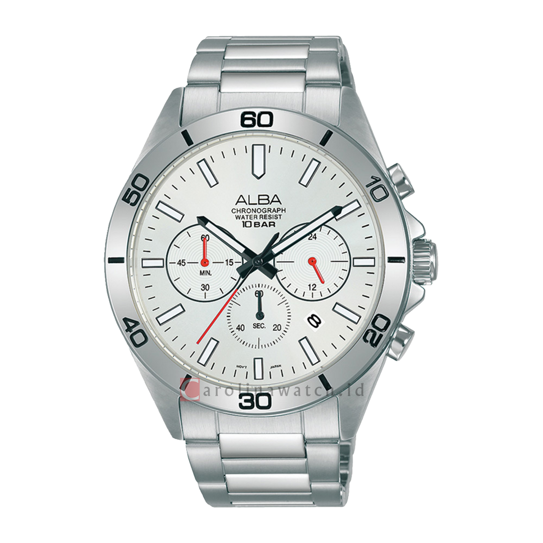 Jam Tangan Alba Chronograph AT3H29X1 Men Silver Dial Stainless Steel Strap