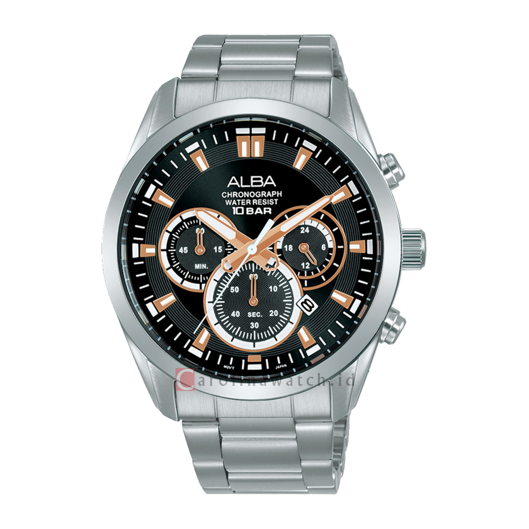 Jam Tangan Alba AT3H67X1 Men Chronograph Black Dial Stainless Steel Strap