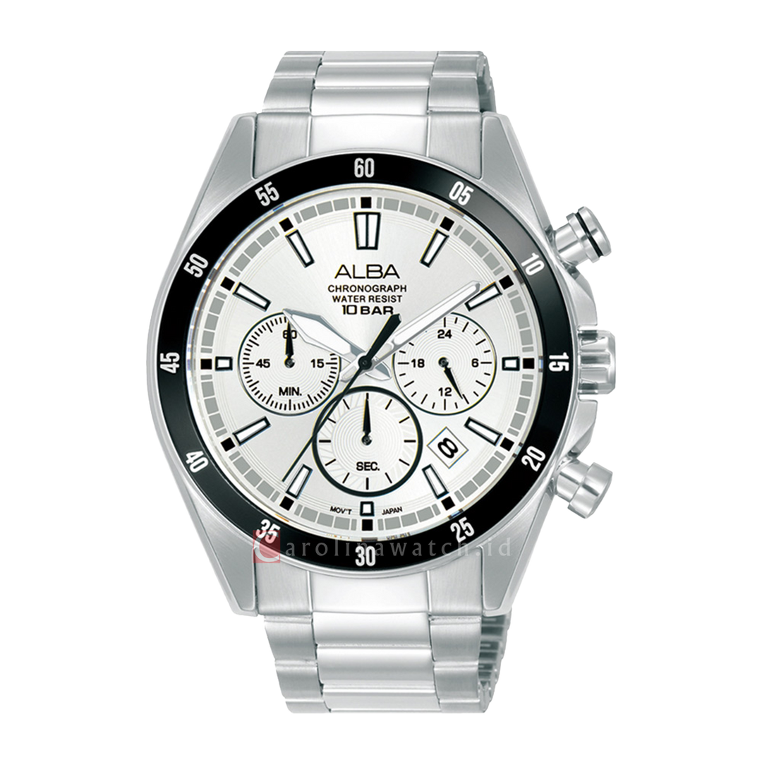 Jam Tangan ALBA AT3J31X1 Men Chronograph White Dial Stainless Steel Strap