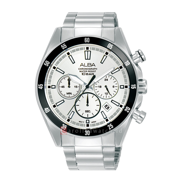 Jam Tangan ALBA AT3J31X1 Men Chronograph White Dial Stainless Steel Strap