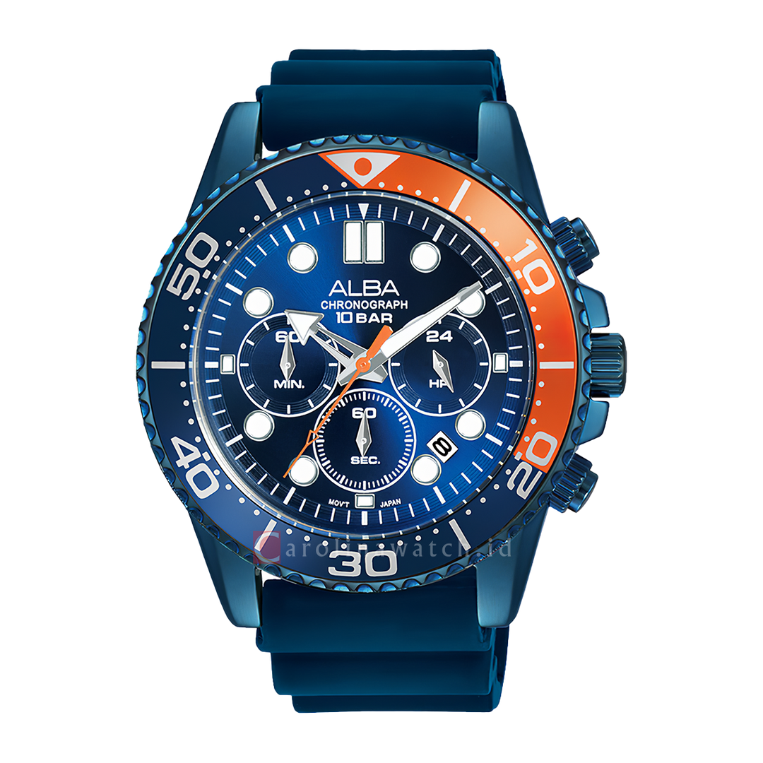 Jam Tangan ALBA Active AT3J45X1 Men Chronograph Blue Dial Blue Silicone Strap