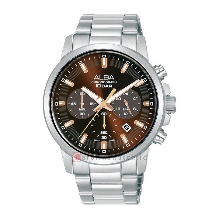 Jam Tangan ALBA Active AT3J51X1 Men Brown Dial Stainless Steel Strap