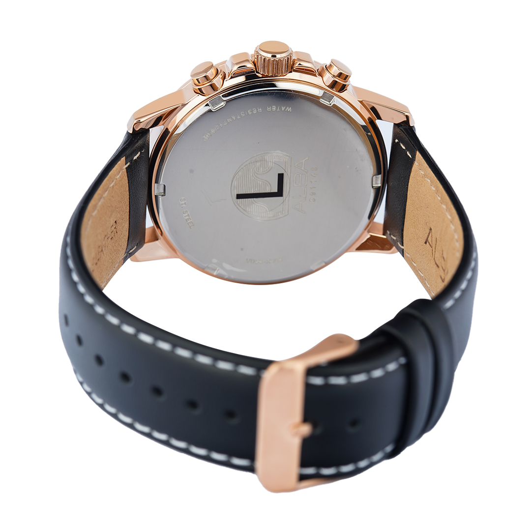 Jam Tangan ALBA Active AT3J62X1 Men Black Dial Black Leather Strap