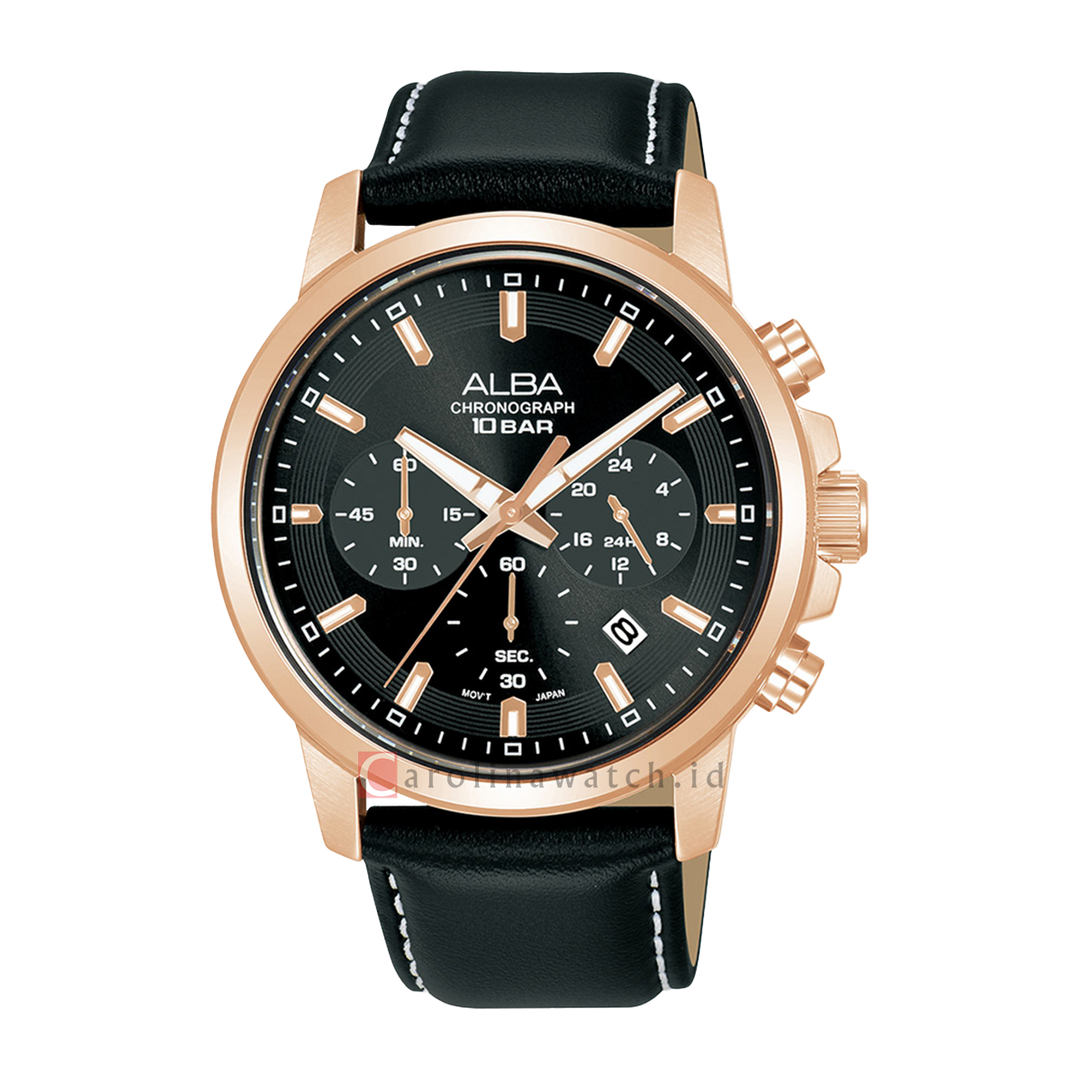 Jam Tangan ALBA Active AT3J62X1 Men Black Dial Black Leather Strap