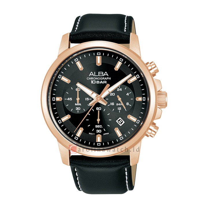 Jam Tangan ALBA Active AT3J62X1 Men Black Dial Black Leather Strap