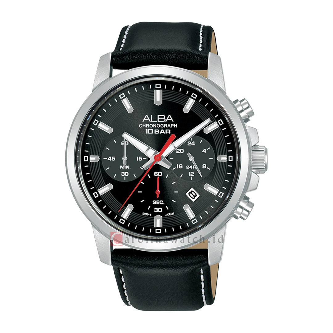 Jam Tangan ALBA Active AT3J63X1 Men Black Dial Black Leather Strap
