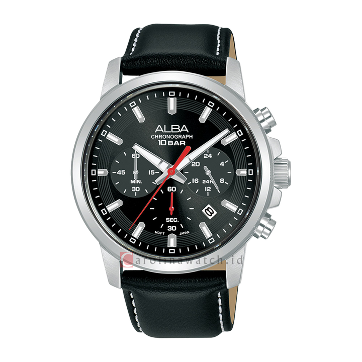 Jam Tangan ALBA Active AT3J63X1 Men Black Dial Black Leather Strap