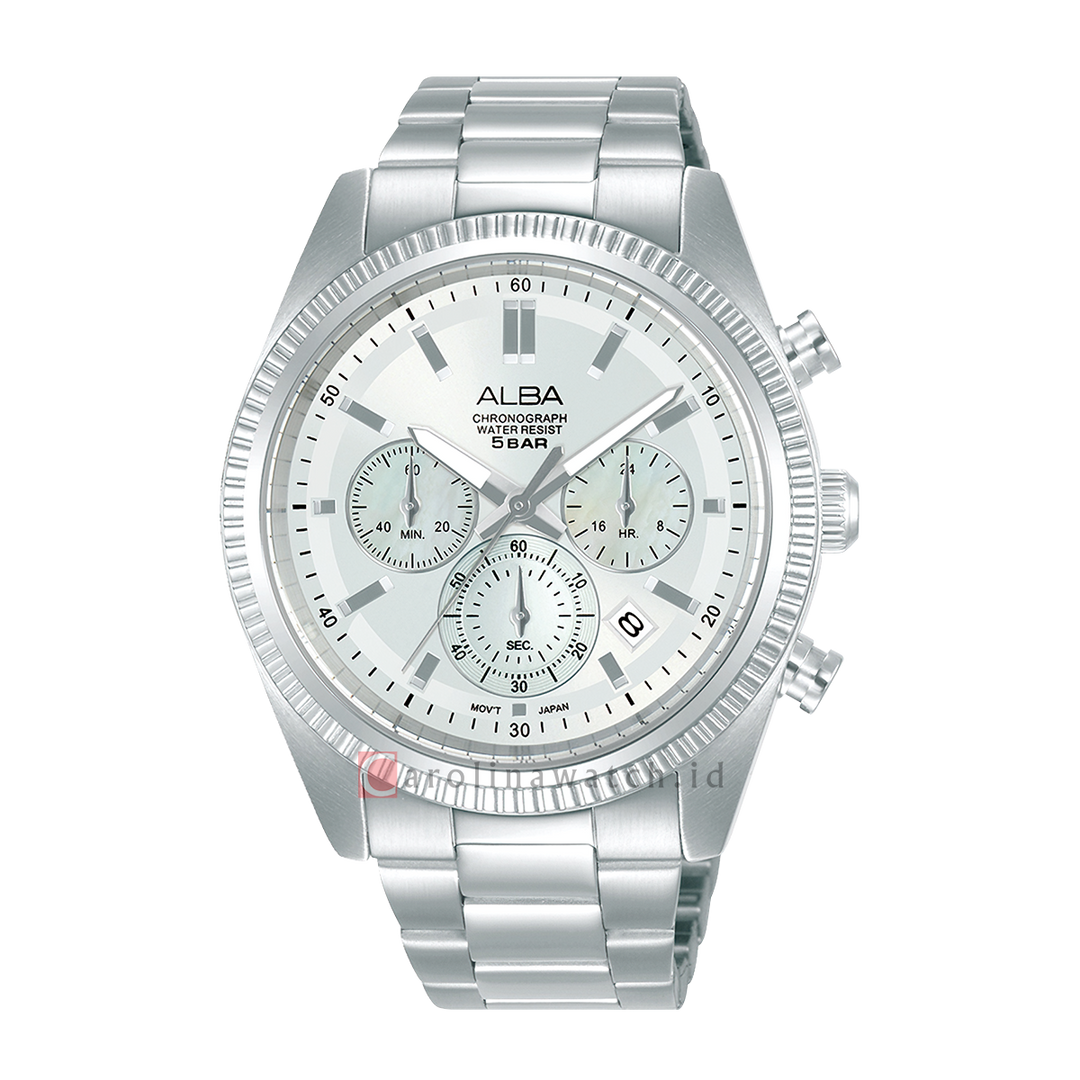 Jam Tangan ALBA Chronograph AT3K23X1 Men Silver Dial Stainless Steel Strap