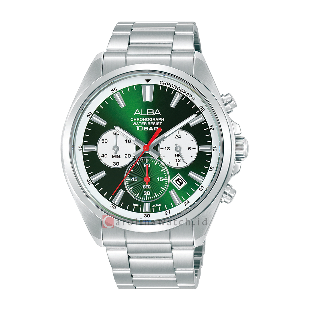 Jam Tangan ALBA Chronograph AT3K27X1 Men Green Dial Stainless Steel Strap