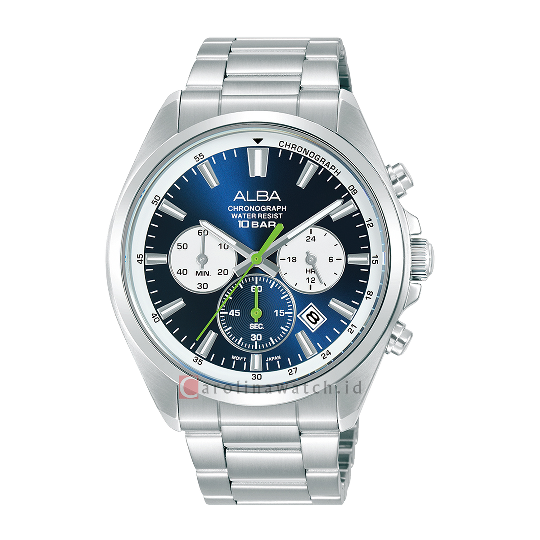 Jam Tangan ALBA Chronograph AT3K29X1 Men Blue Dial Stainless Steel Strap