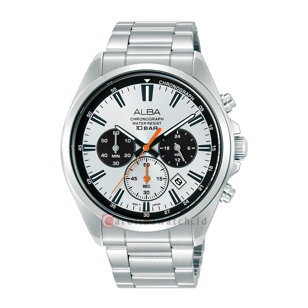 Jam Tangan ALBA Chronograph AT3K35X1  Men White Dial Stainless Steel Strap