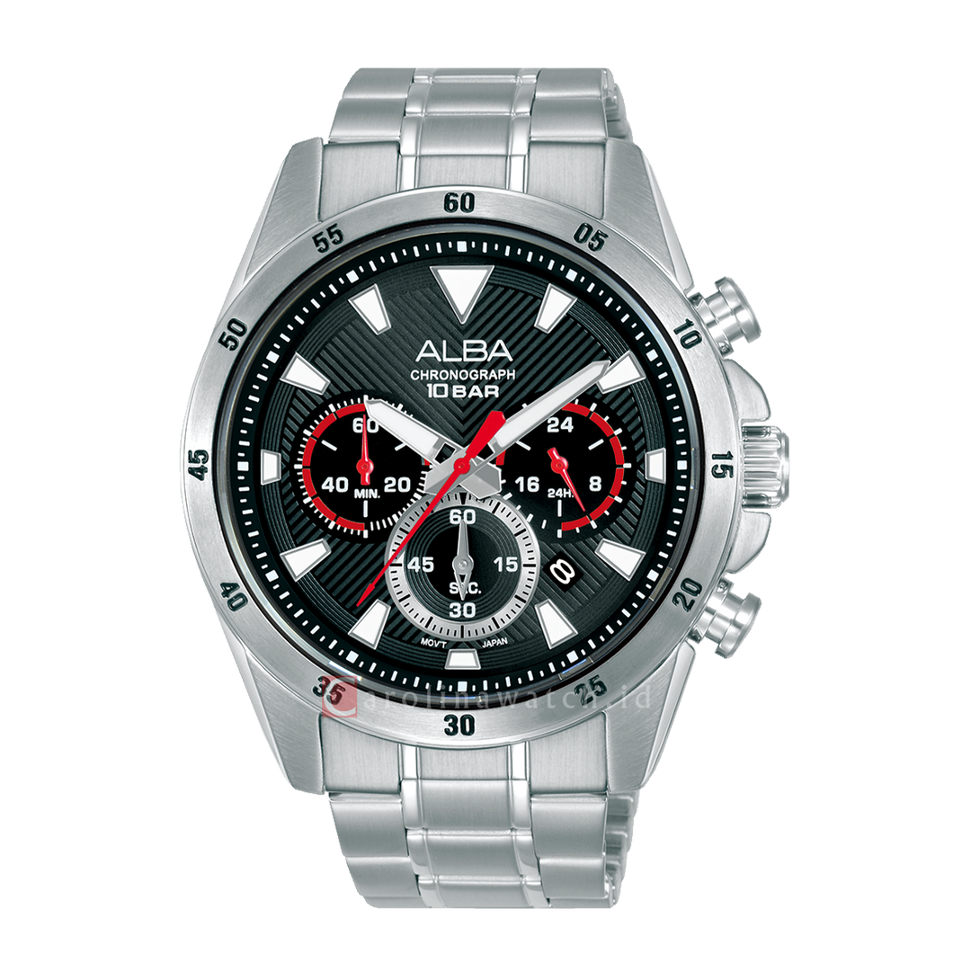 Jam Tangan Alba Active AT3K63X1 Men Black Dial Stainless Steel Strap