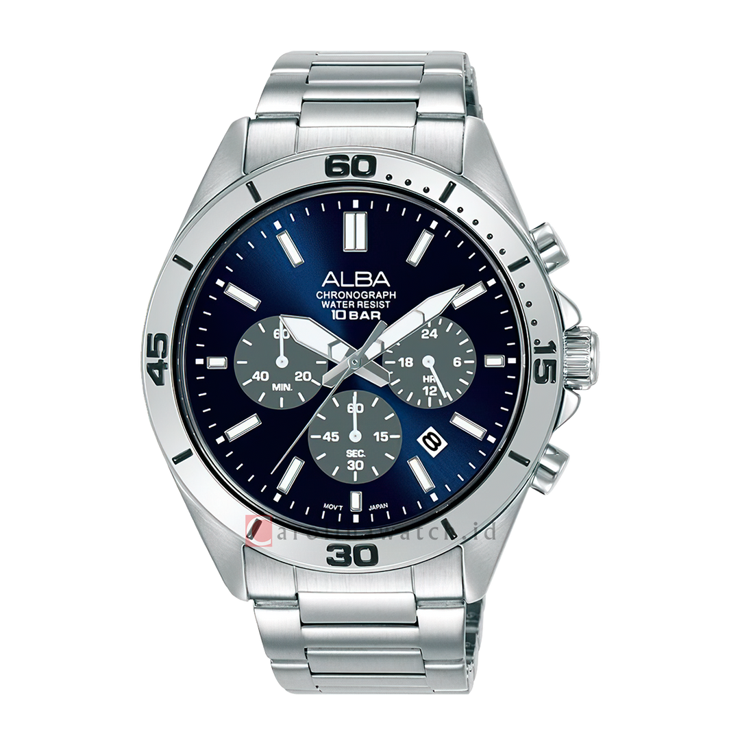 Jam Tangan ALBA AT3K79X1 Chronograph Men Blue Dial Stainless Steel Strap