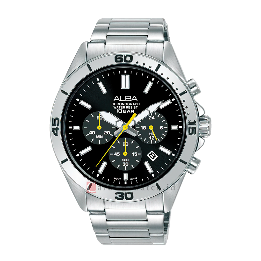 Jam Tangan ALBA AT3K81X1 Chronograph Men Black Dial Stainless Steel Strap