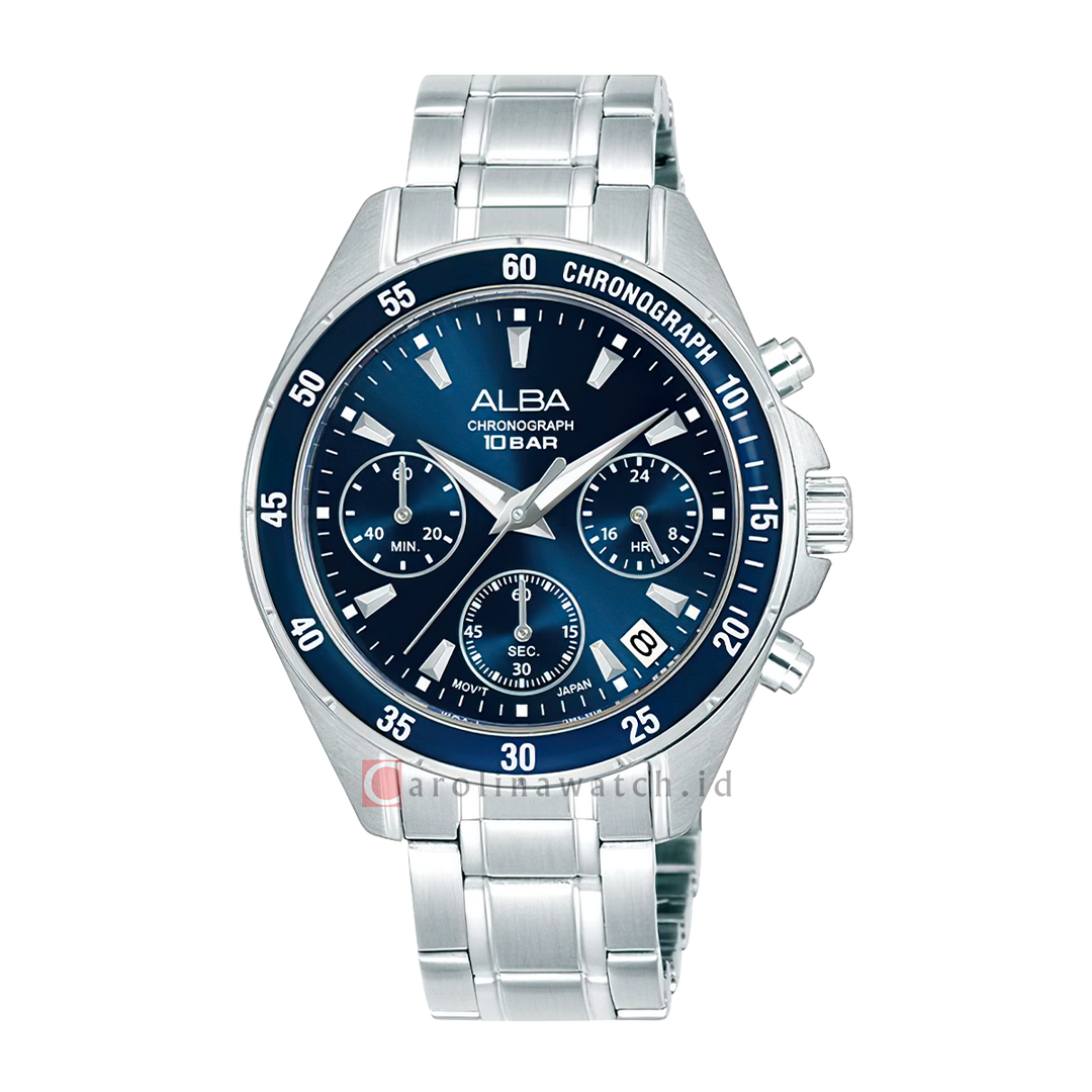 Jam Tangan ALBA AT3K91X1 Chronograph Women Blue Dial Stainless Steel Strap