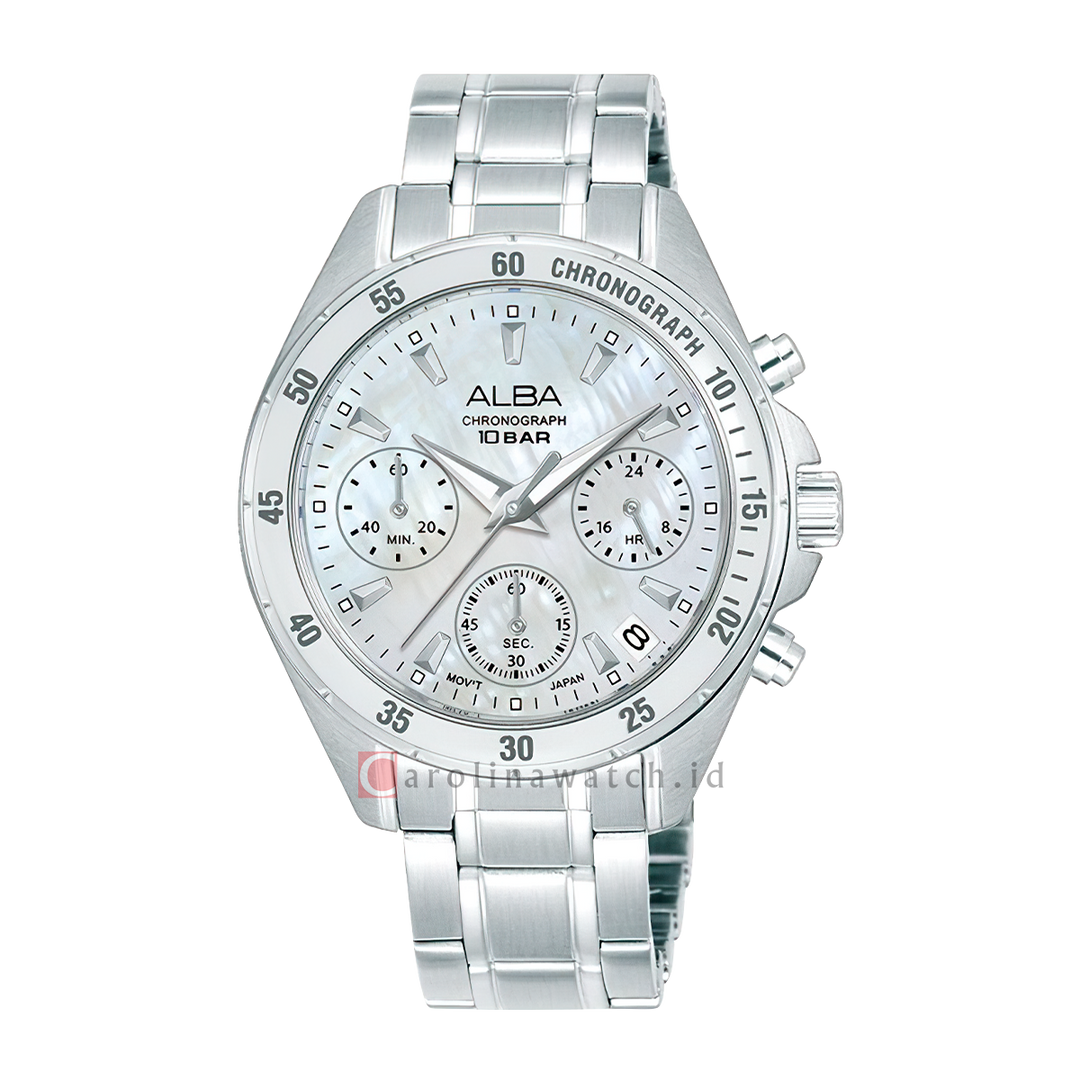 Jam Tangan ALBA AT3K97X1 Chronograph Women Silver Dial Stainless Steel Strap
