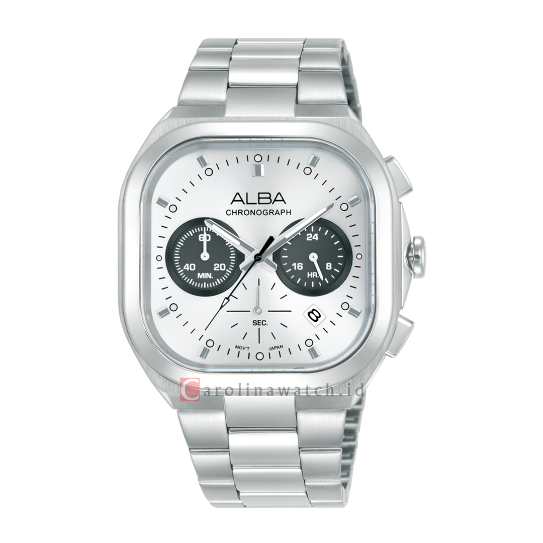 Jam Tangan Alba AT3L07X1 Men White Black Dial Stainless Steel Strap