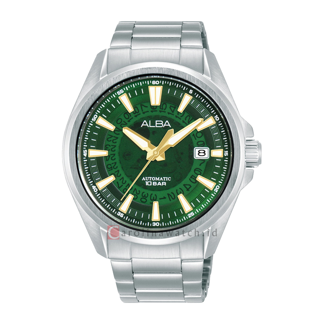 Jam Tangan Alba Mechanical AU4027X1 Automatic Men Green Translucent Layered Dial Stainless Steel Strap