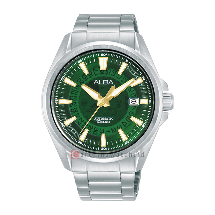 Jam Tangan Alba Mechanical AU4027X1 Automatic Men Green Translucent Layered Dial Stainless Steel Strap