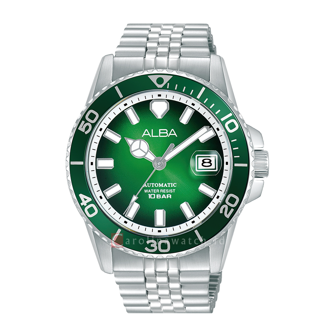 Jam Tangan ALBA AU4053X1 Men Automatic Green Dial Stainless Steel Strap