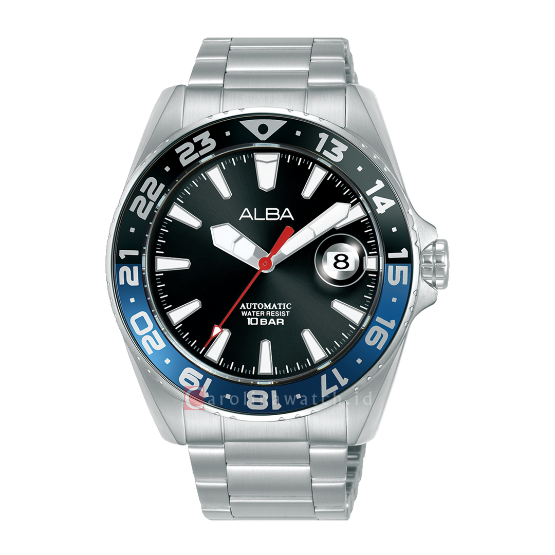 Jam Tangan ALBA Mechanical AU4071X1 Men Black Dial Stainless Steel Strap
