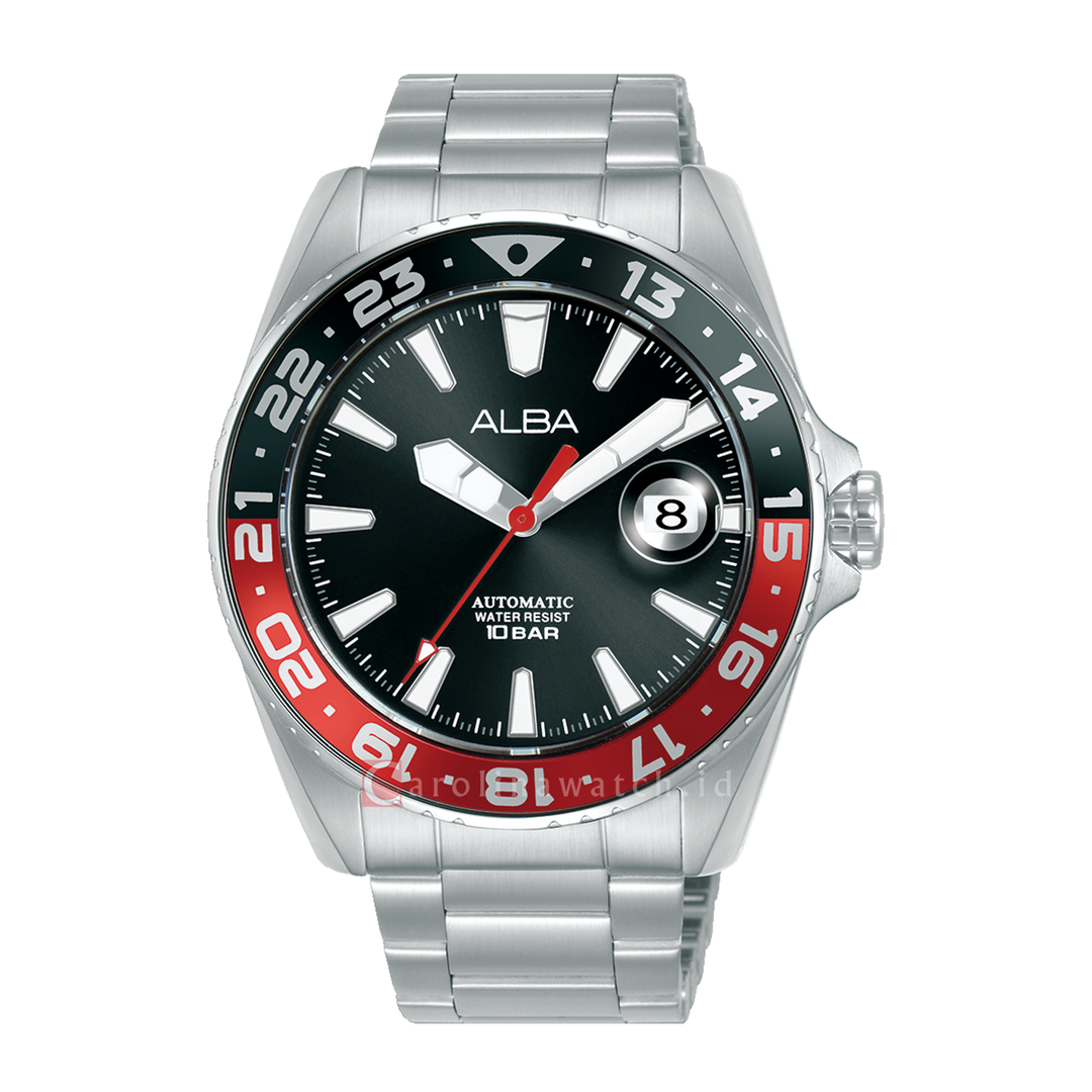 Jam Tangan ALBA Mechanical AU4073X1 Men Black Dial Stainless Steel Strap