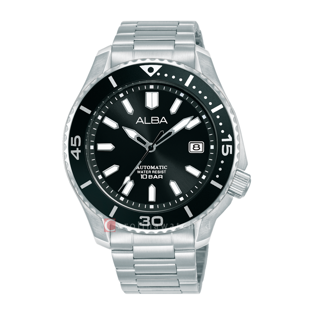 Jam Tangan Alba Mechanical AU4091X1 Men Black Dial Stainless Steel Strap