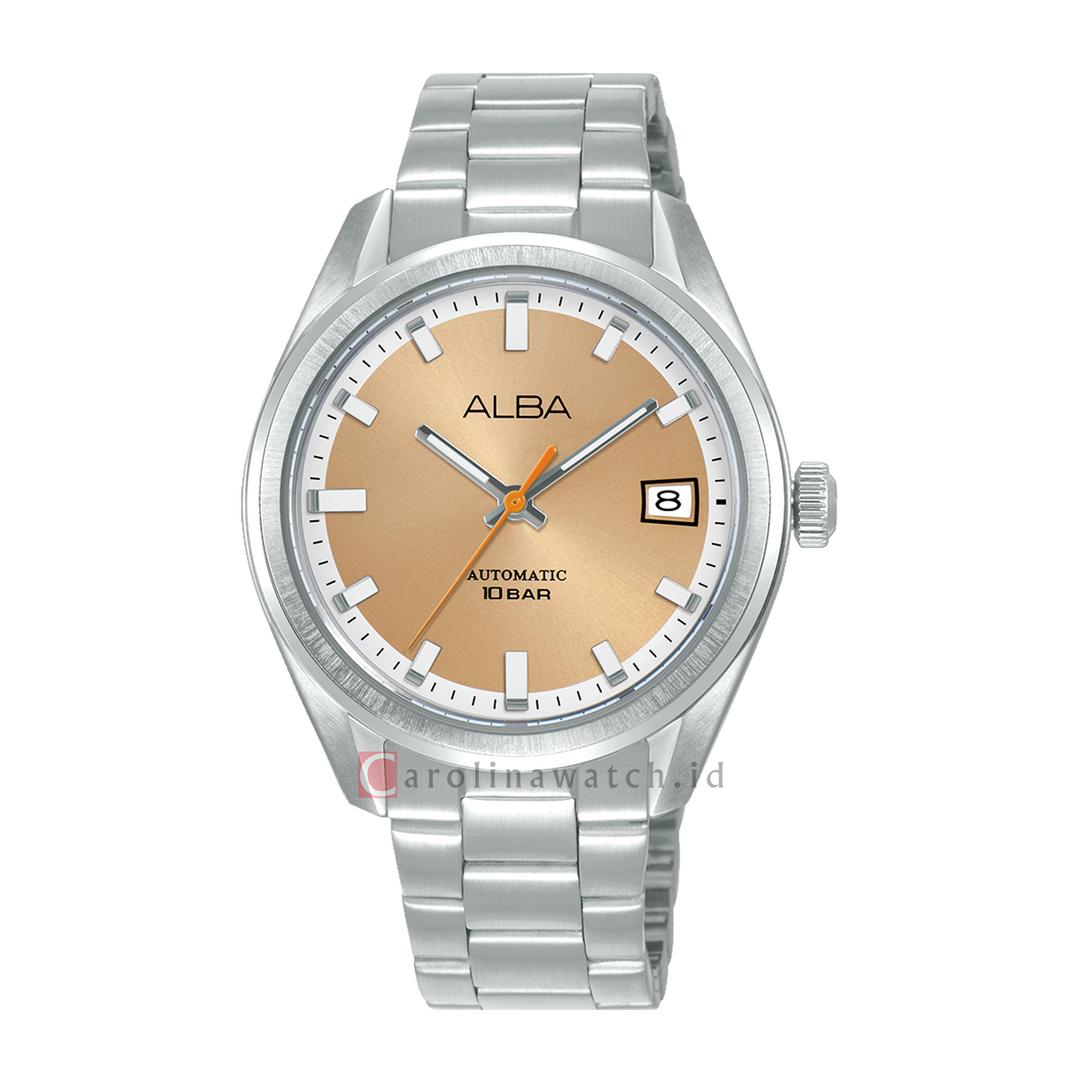 Jam Tangan Alba Mechanical AU4103X1 Men Orange Dial Stainless Steel Strap