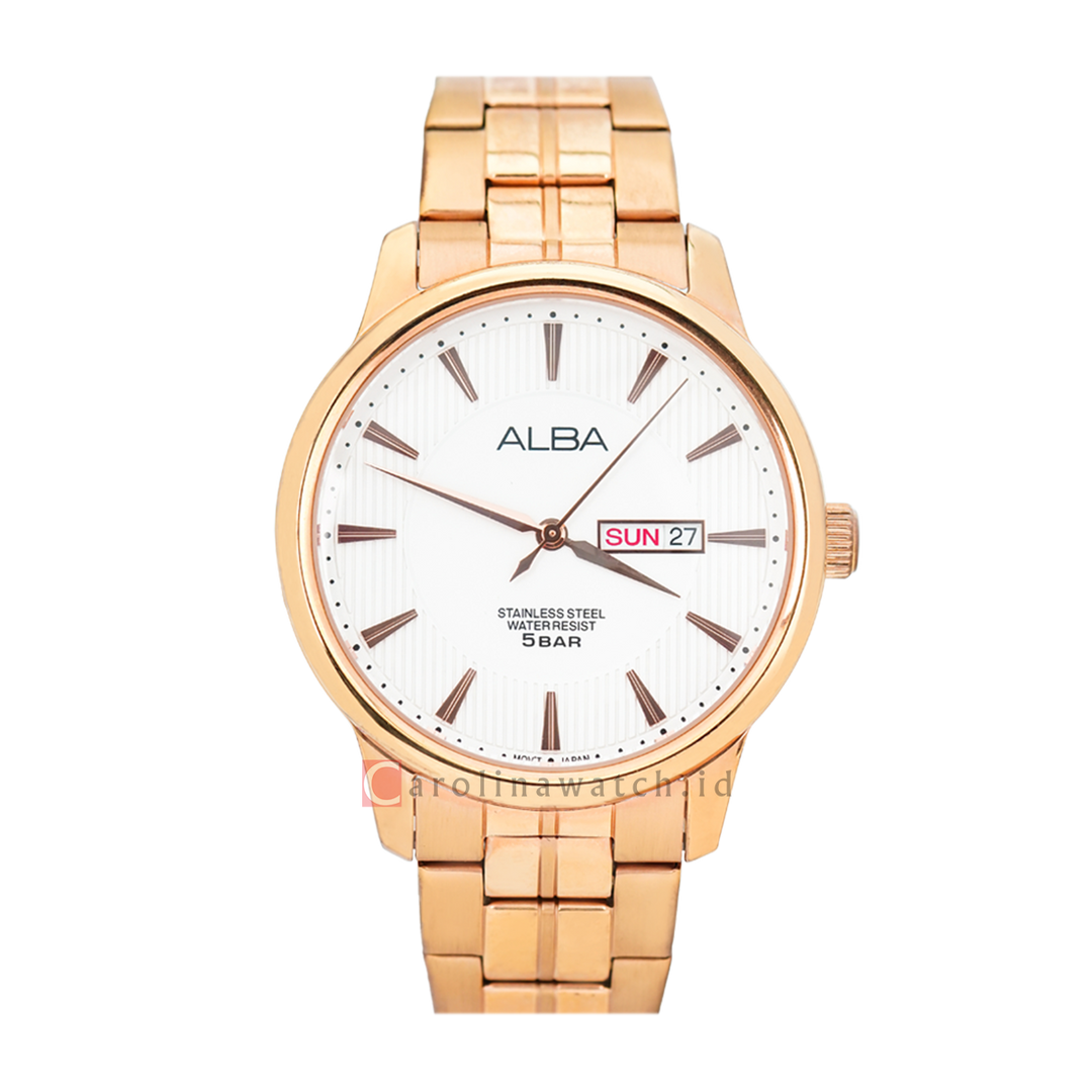 Jam Tangan ALBA Prestige AV3286X1 Men Silver Dial Rose Gold Stainless Steel Strap