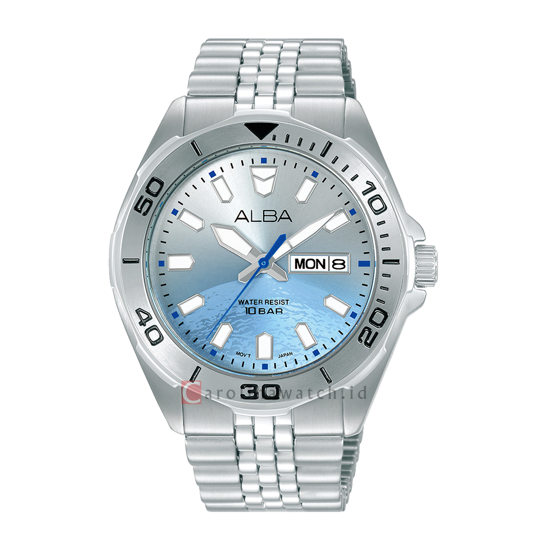 Jam Tangan ALBA Active Planet AV3587X1 Men Silver & Blue Dial Stainless Steel Strap