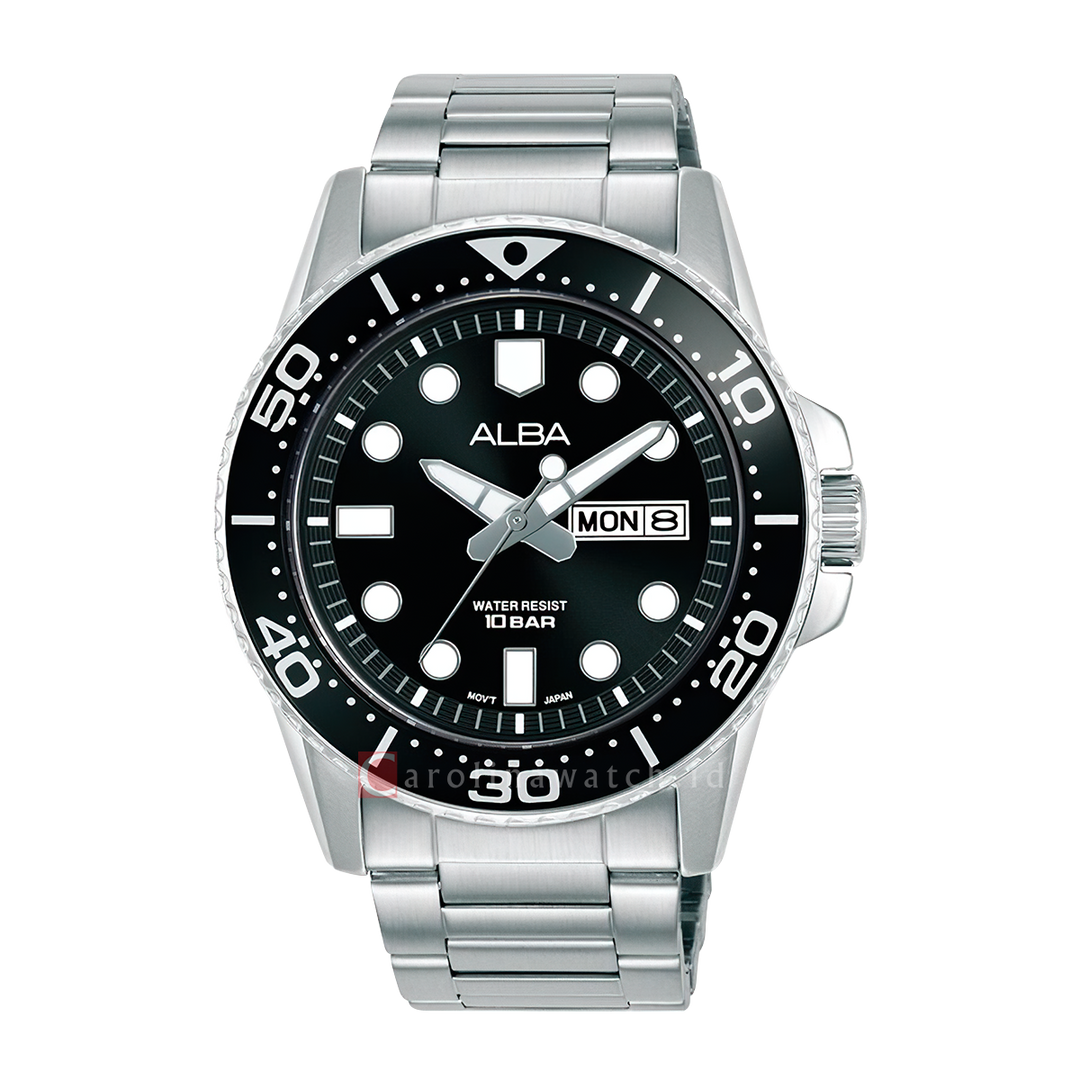 Jam Tangan ALBA AV3599X1 Men Black Dial Stainless Steel Strap