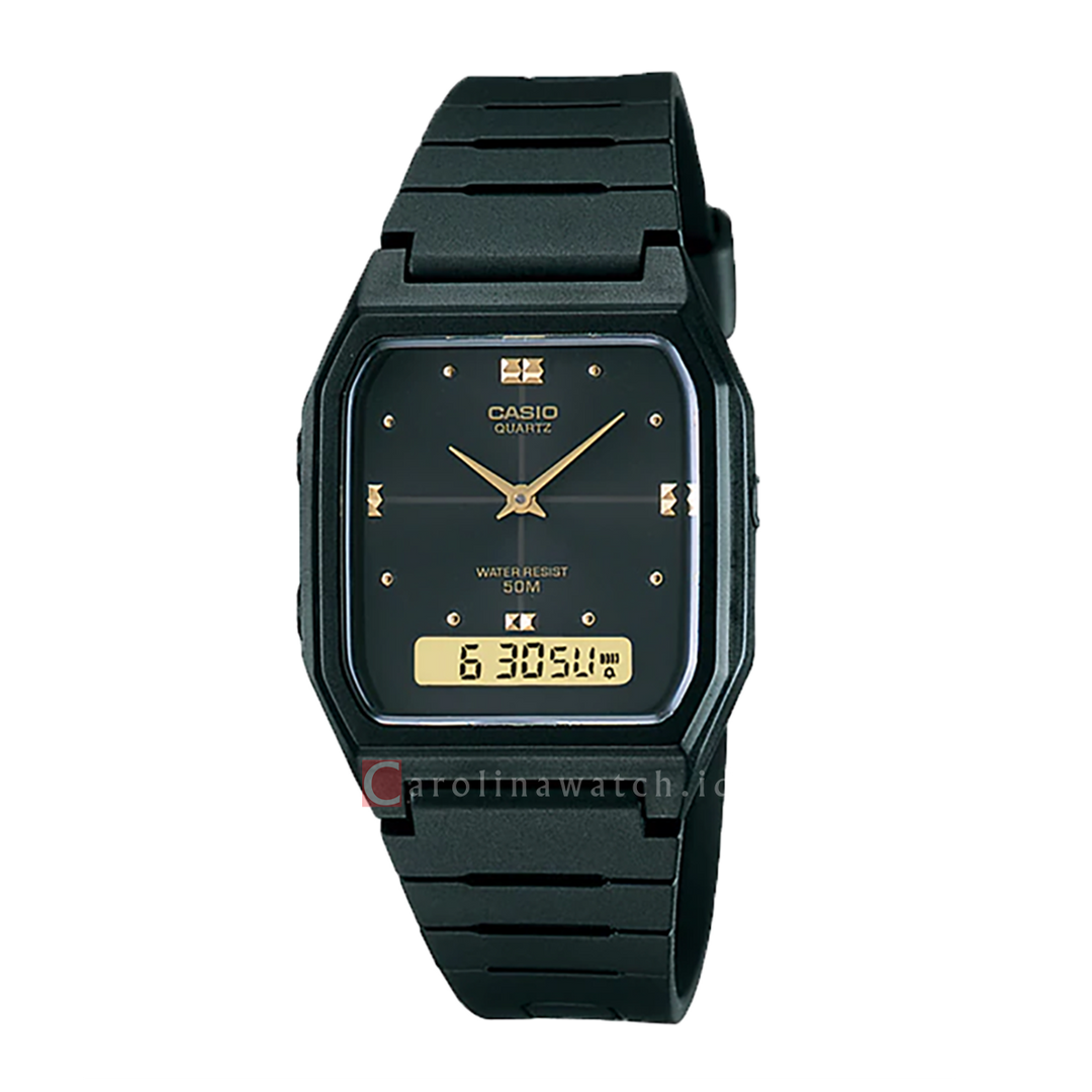 Jam Tangan Casio General AW-48HE-1A Unisex Digital Analog Dial Black Resin Strap