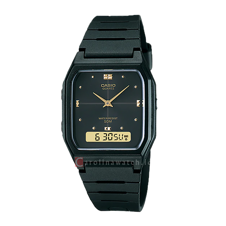 Jam Tangan Casio General AW-48HE-1A Unisex Digital Analog Dial Black Resin Strap