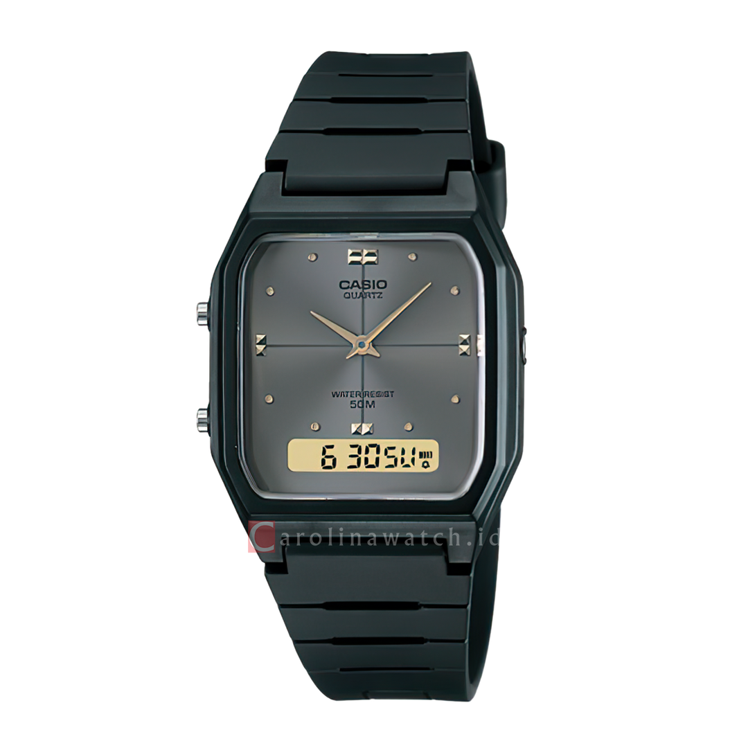 Jam Tangan Casio General AW-48HE-8A Unisex Digital Analog Dial Black Resin Band