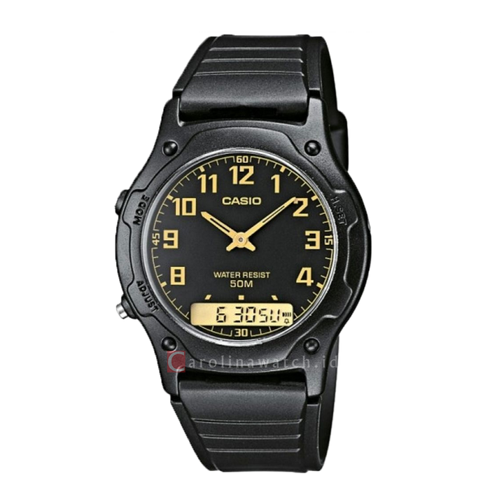 Jam Tangan Casio General AW-49H-1B Unisex Digital Analog Dial Black Resin Strap