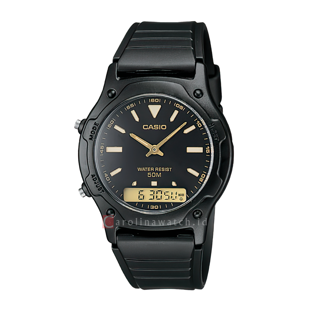 Jam Tangan Casio Standard AW-49HE-1A Men Digital Analog Dial Black Resin Strap