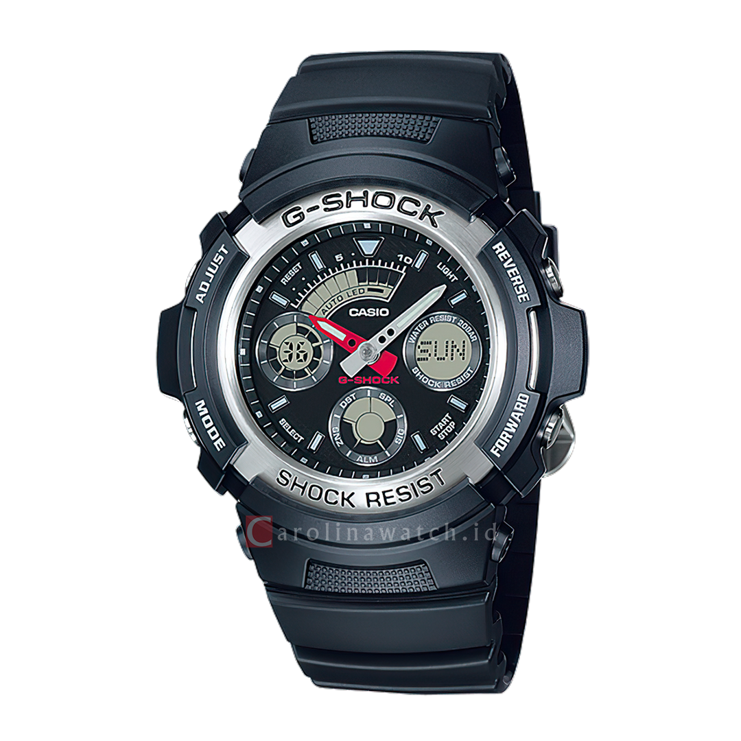 Jam Tangan Casio G-Shock AW-590-1A Men Digital Analog Dial Black Resin Band