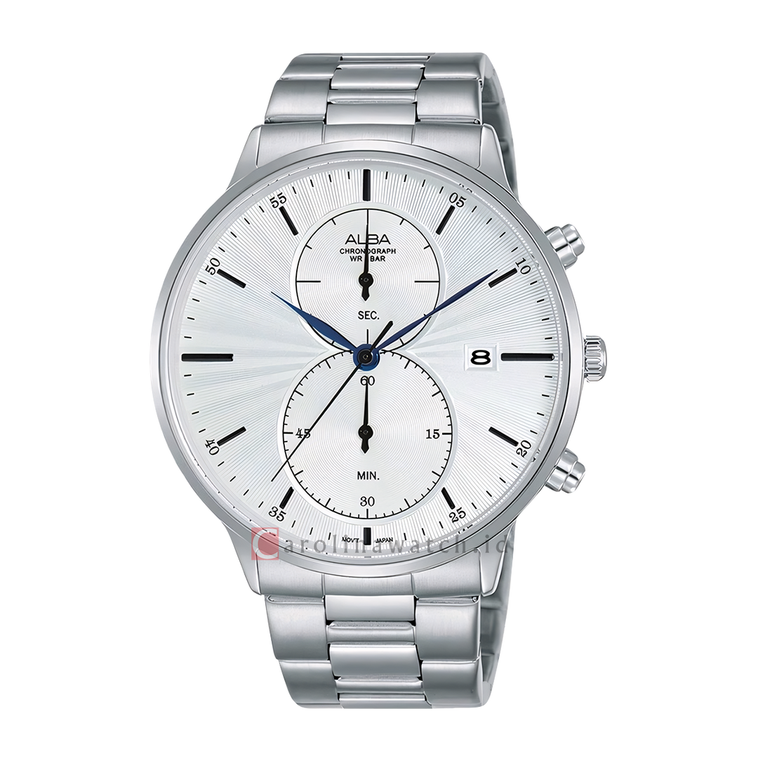 Jam Tangan Alba AW4005X1 Chronograph Men Silver Pattern Dial Stainless Steel Strap