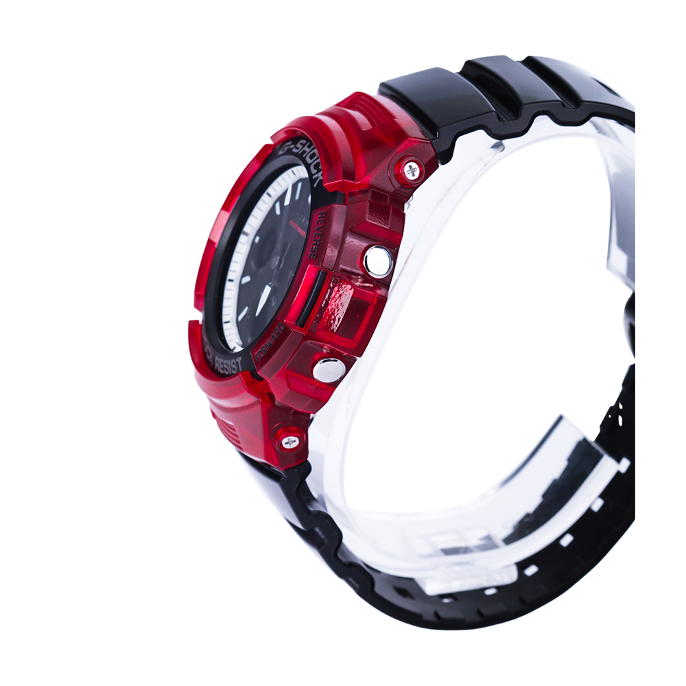 Jam Tangan Casio G-Shock AWG-M100SRB-4A Men Red Black and White RB Series Multiband 6 Black Dial Black Resin Band