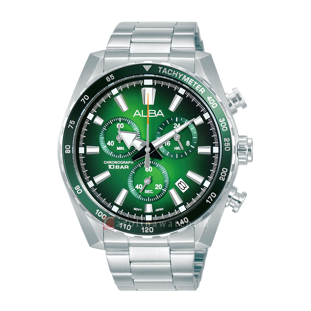 Jam Tangan ALBA Chronograph AX7007X1 Men Green Dial Stainless Steel Strap