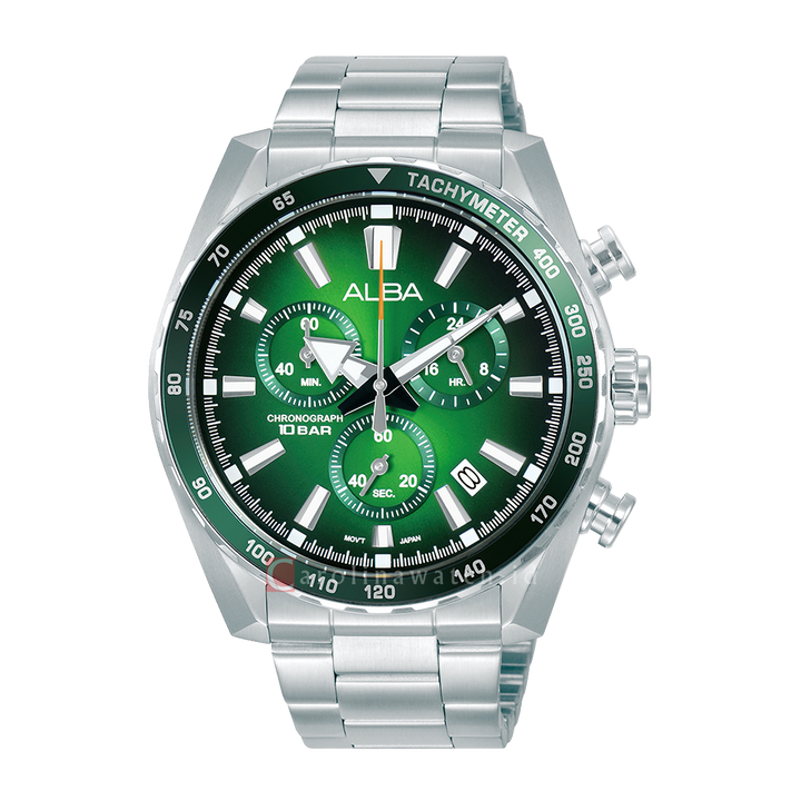 Jam Tangan ALBA Chronograph AX7007X1 Men Green Dial Stainless Steel Strap