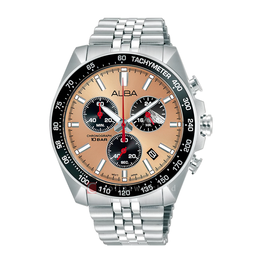Jam Tangan ALBA AX7023X1 Chronograph Men Brown Dial Stainless Steel Strap