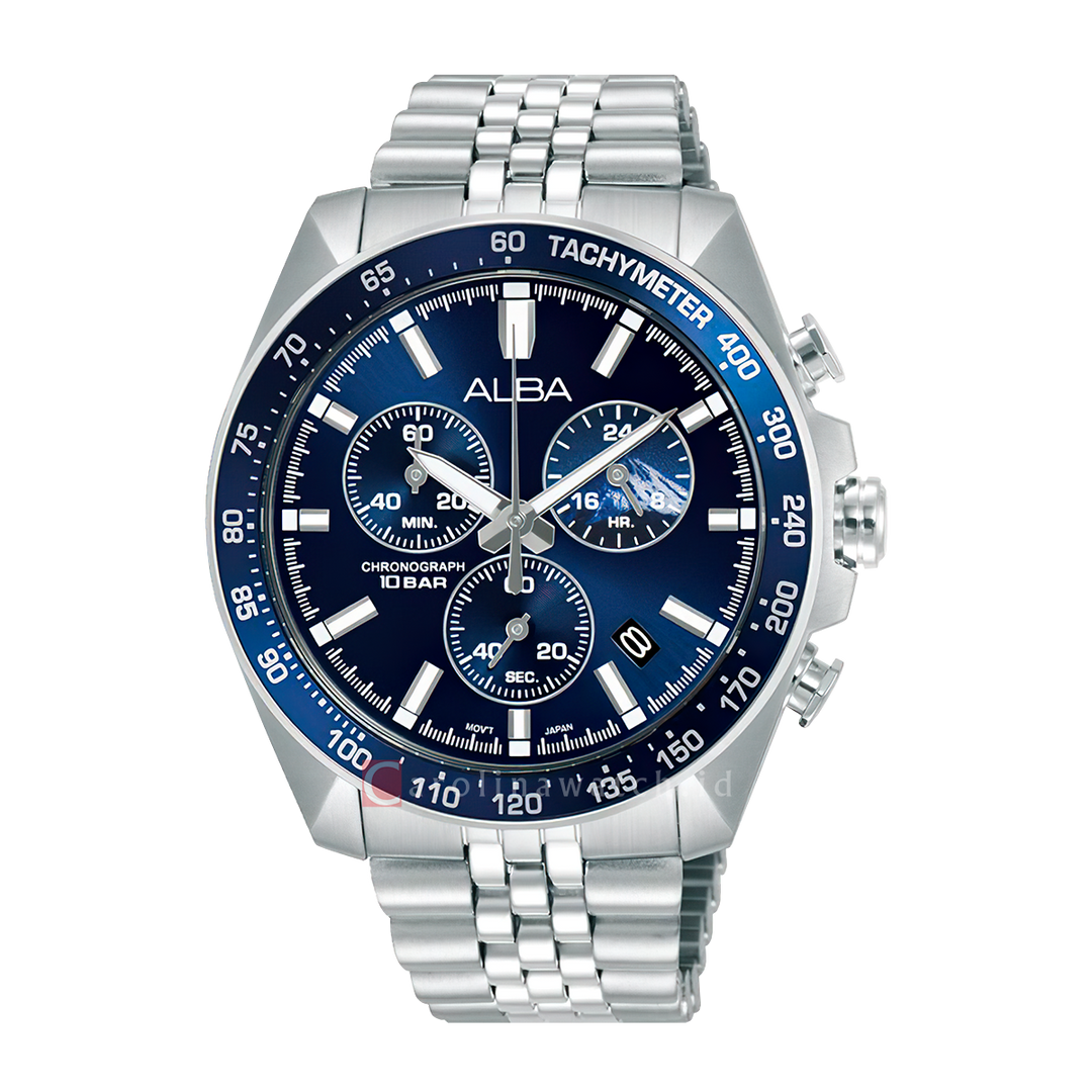 Jam Tangan ALBA AX7027X1 Chronograph Men Blue Dial Stainless Steel Strap