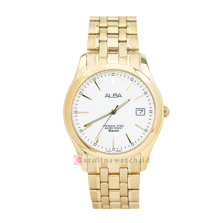 Jam Tangan Alba Prestige AXHK82X1 White Dial Gold Stainless Steel Strap