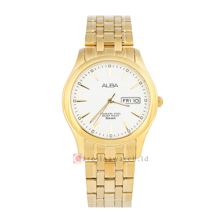 Jam Tangan Alba Prestige AXND40X1 Men White Dial Gold Stainless Steel Strap