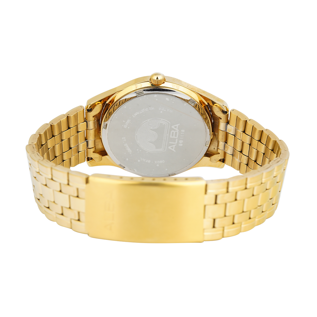 Jam Tangan Alba Prestige AXND40X1 Men White Dial Gold Stainless Steel Strap