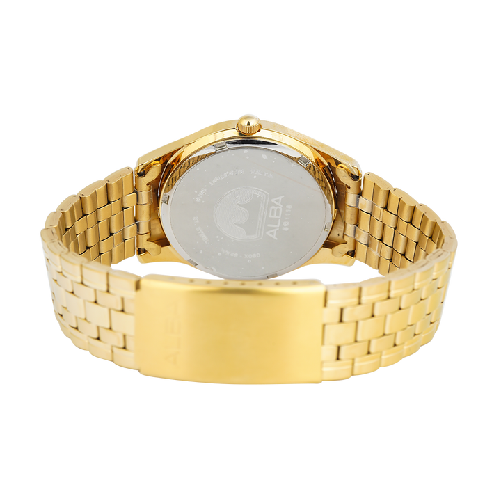 Jam Tangan Alba Prestige AXND40X1 Men White Dial Gold Stainless Steel Strap