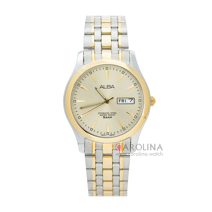 Jam Tangan Alba Fashion AXND48X1 Men Light Taupe Dial Dual Tone Stainless Steel Strap