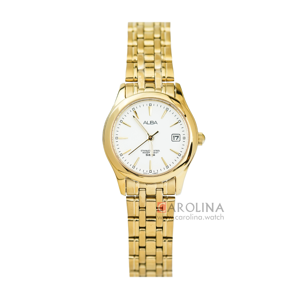 Jam Tangan ALBA AXT844X1 Women White Dial Gold Stainless Steel Strap